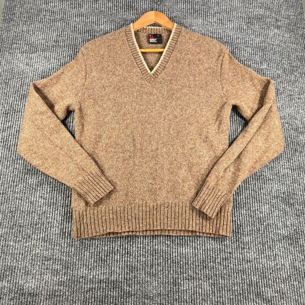 Vintage Robert Bruce Wool Sweater Mens Large Brown Long Sleeve V Neck Casual - Picture 3 of 11